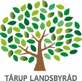 Tårup Landsbyråds logo, der er en illustration af den store eg bag forsamlingshuset i Tårup.